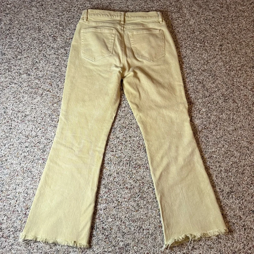 LOFT Tan mid rise , flare, frayed hem jeans 2 - Picture 5 of 10